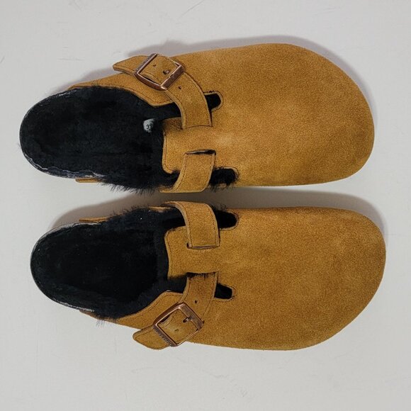 NEW Birkenstock Boston Shearling Mules Womens 39 8/8.5 Wide Suede Cozy Comfort - Picture 2 of 8